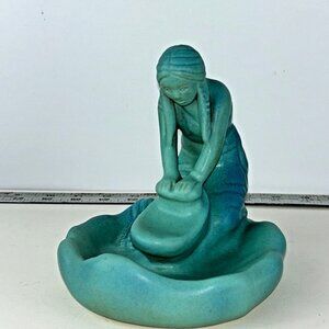 Vintage Van Briggle Pottery Corn Maiden Native American Maize Turquoise Blue 7"